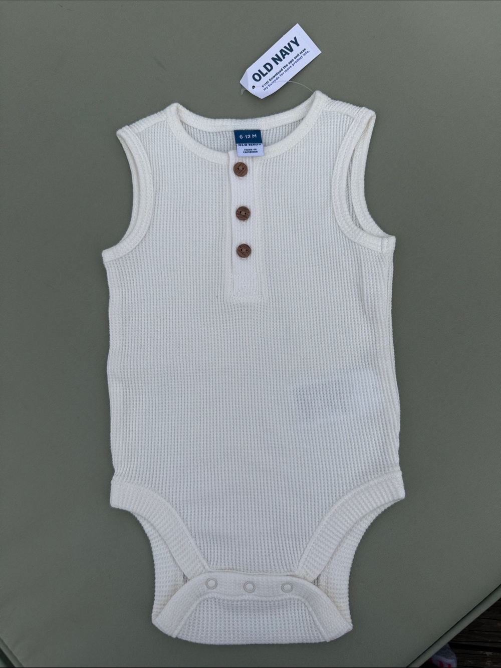Old Navy Cream Knit Sleeveless Bodysuit with Wooden Buttons